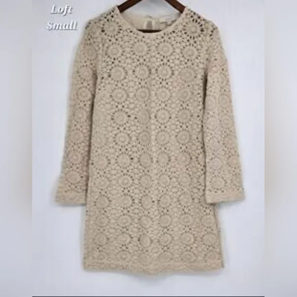 LOFT Cream Long Sleeve Lace Dress - Picture 4 of 5